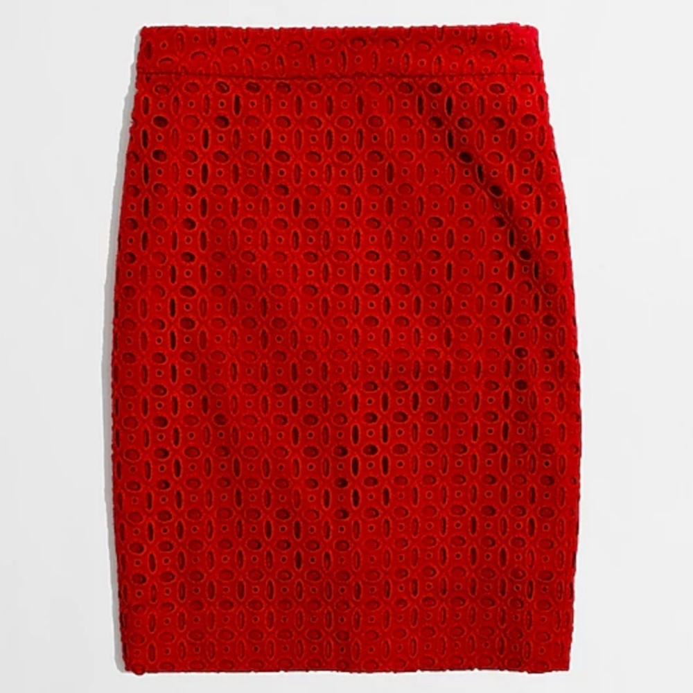 J. Crew Pencil Skirt Exploded Eyelet in Red